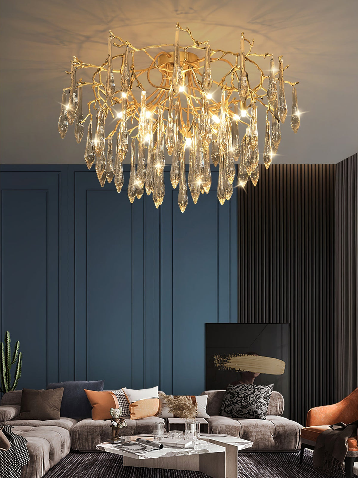 Teardrop Branch Brass Round Flushmount