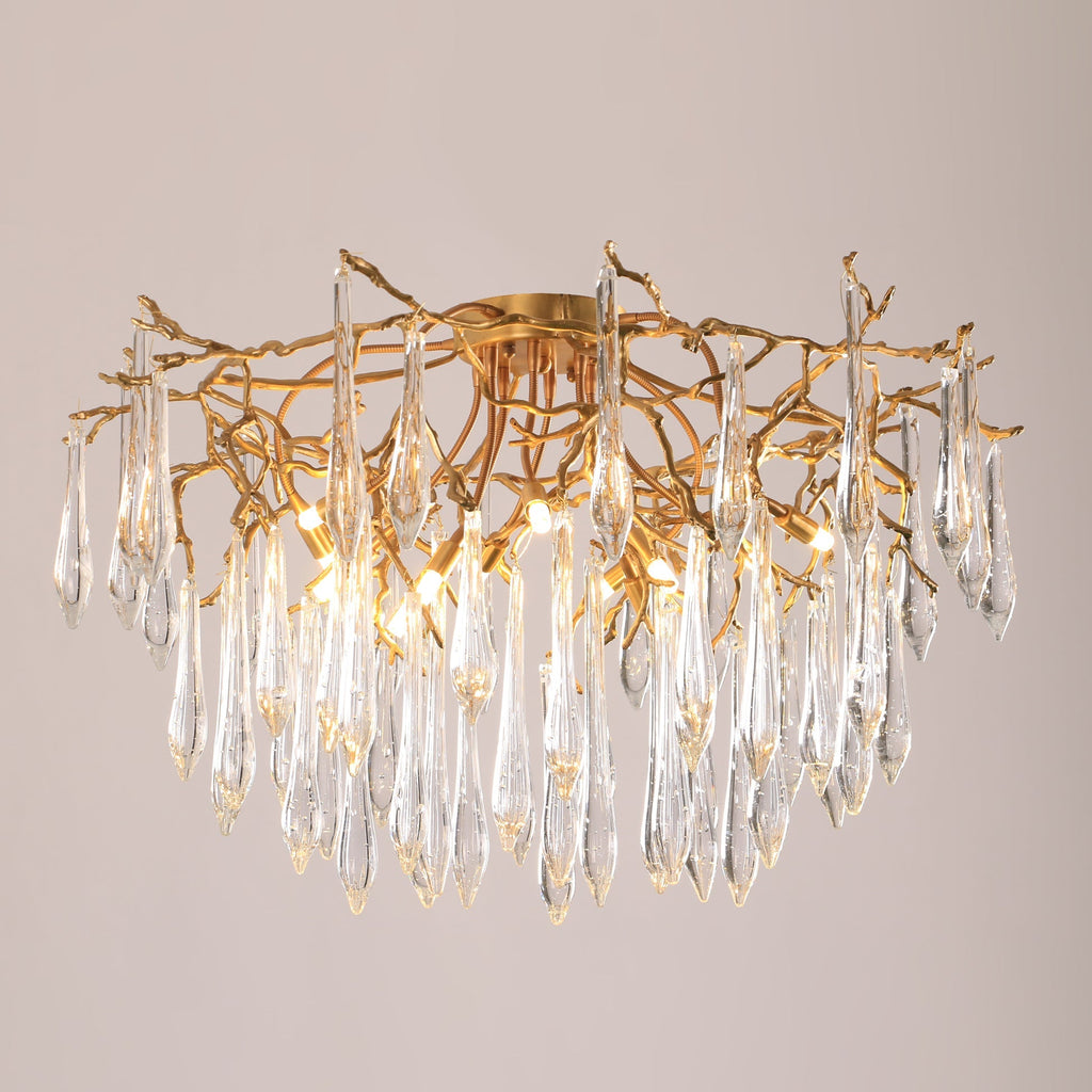 Teardrop Branch Brass Round Flushmount