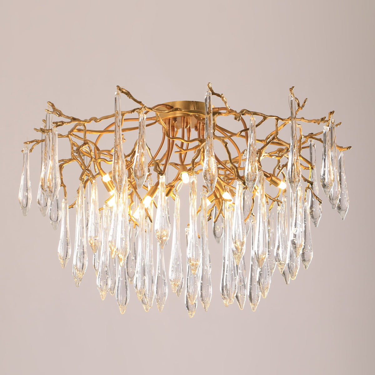 Teardrop Branch Brass Round Flushmount
