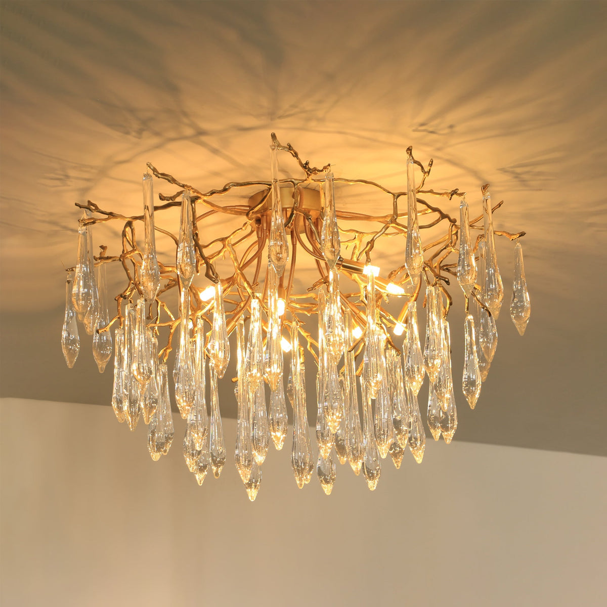 Teardrop Branch Brass Round Flushmount
