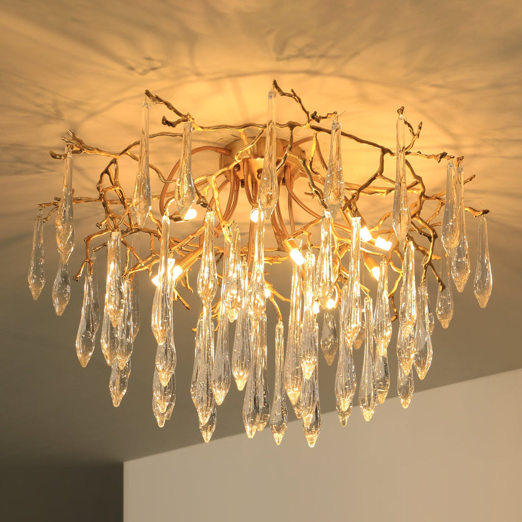 Teardrop Branch Brass Round Flushmount