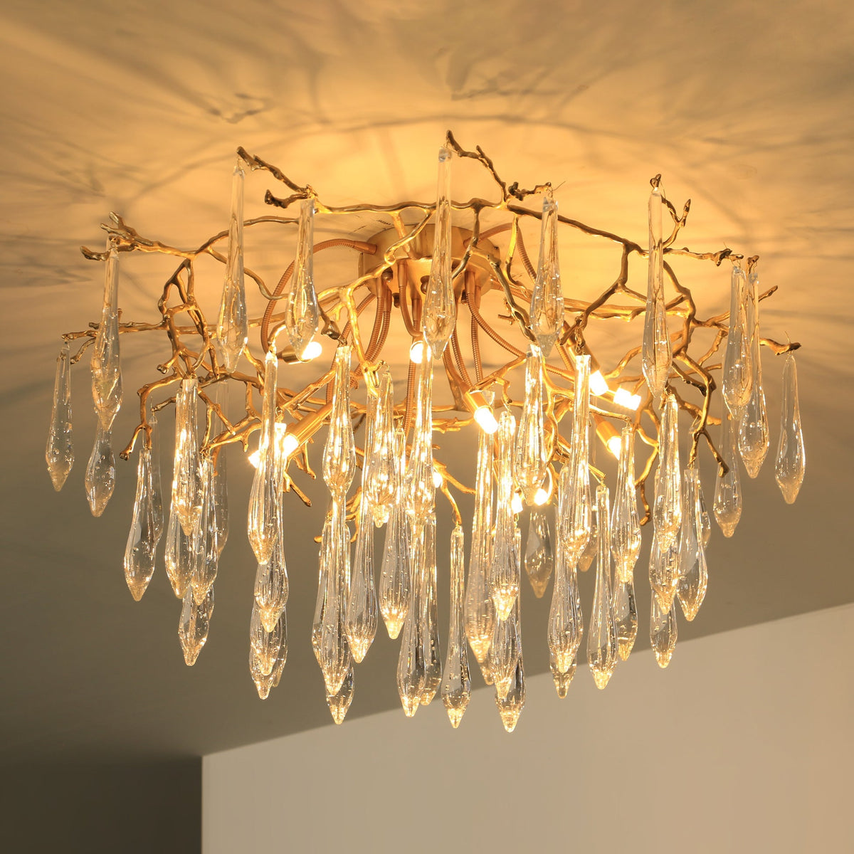 Teardrop Branch Brass Round Flushmount