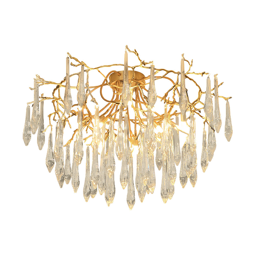 Teardrop Branch Brass Round Flushmount