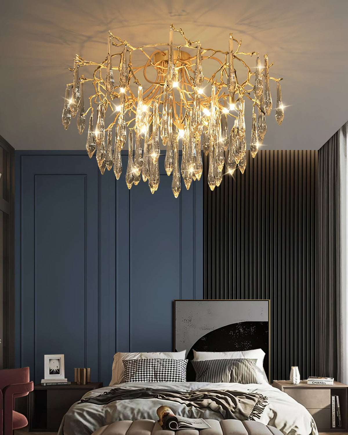 Teardrop Branch Brass Round Flushmount