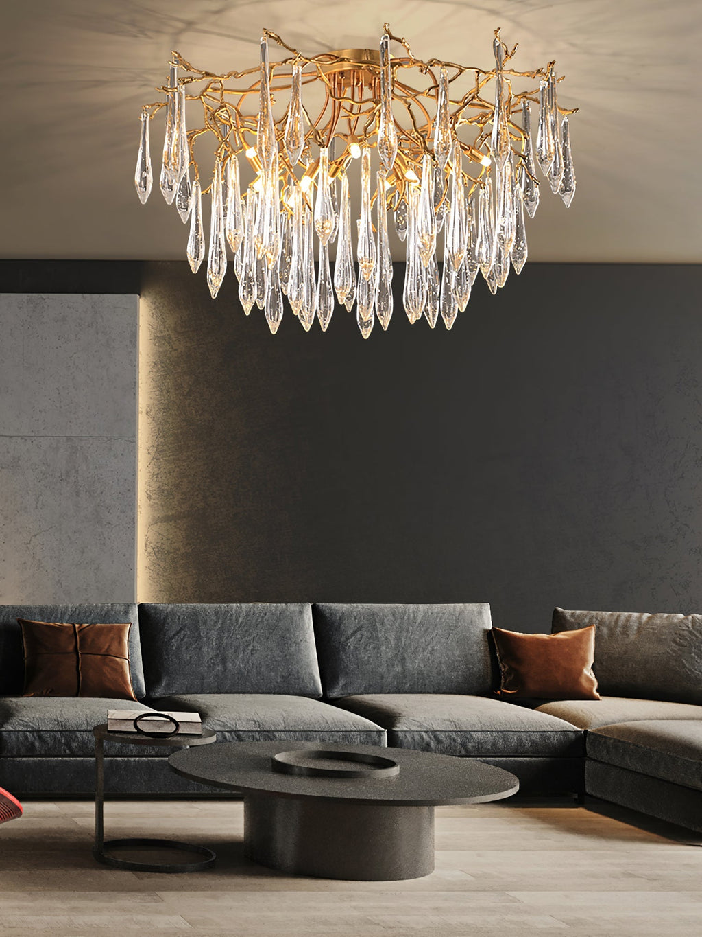 Teardrop Branch Brass Round Flushmount