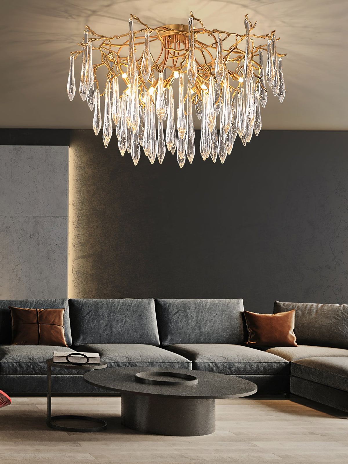 Teardrop Branch Brass Round Flushmount