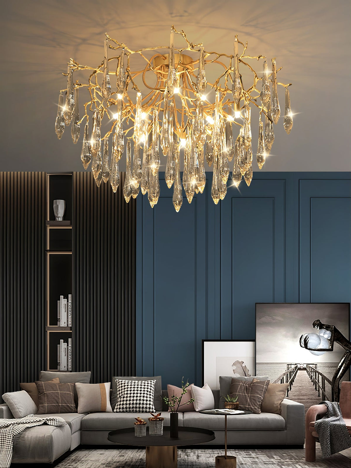 Teardrop Branch Brass Round Flushmount