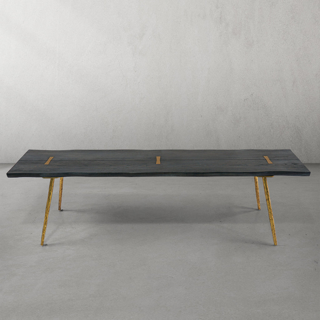 Thaddies Retro Copper Frame Solid Wood Dining Bench-Vancei