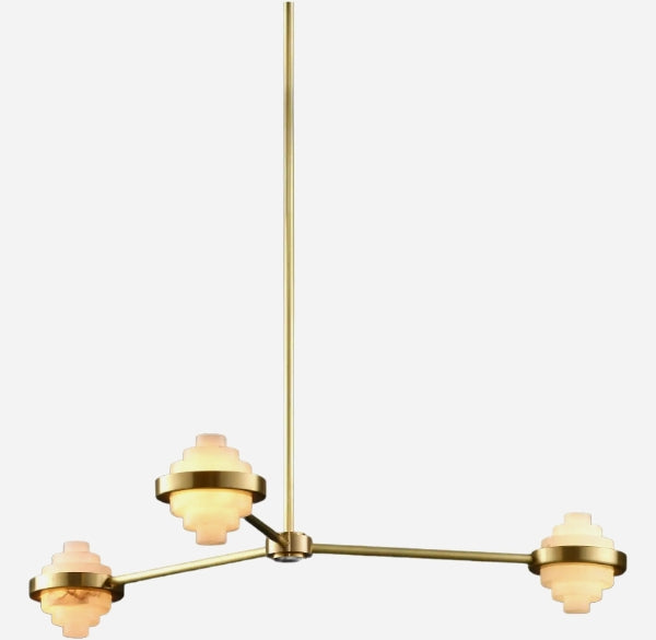 IRLS Three Arms Linear Brass and Alabaster Pendant Light