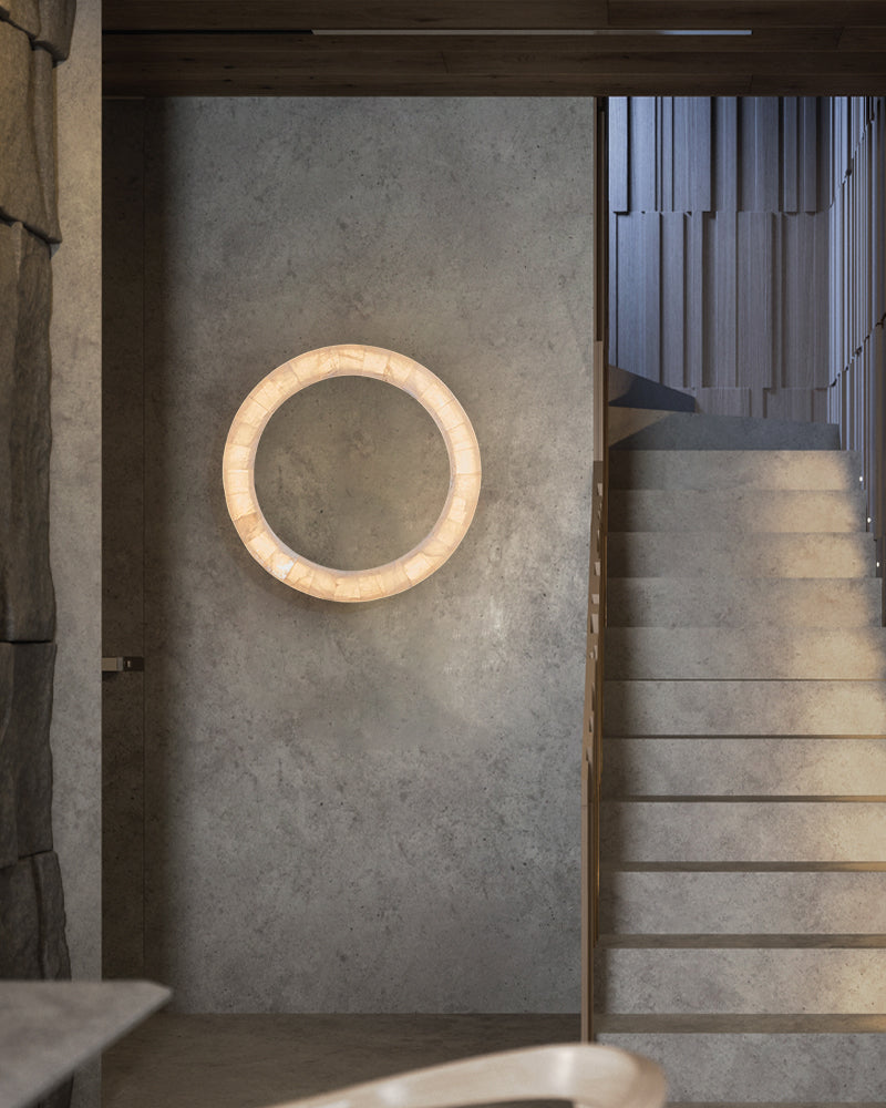 Round Circle Alabaster Marble Wall Light Fixture Mirror Sconce 30"40" - Oasislives
